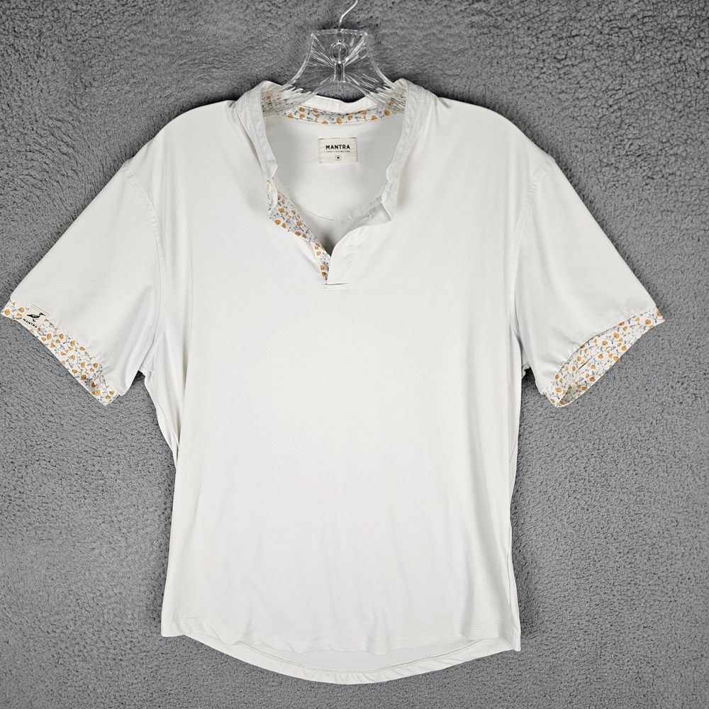 Mantra Polo Shirt Mens Medium White Catalyst Floral Trim Recycled Performance